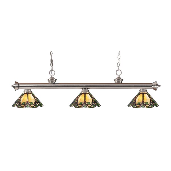 Z-lite 3-light Riviera Brushed Nickel Multi Colored Tiffany Billiard Fixture