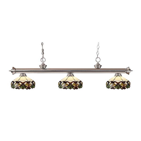 Z-lite 3-light Riviera Brushed Nickel Multi Colored Tiffany-style Billiard Fixture