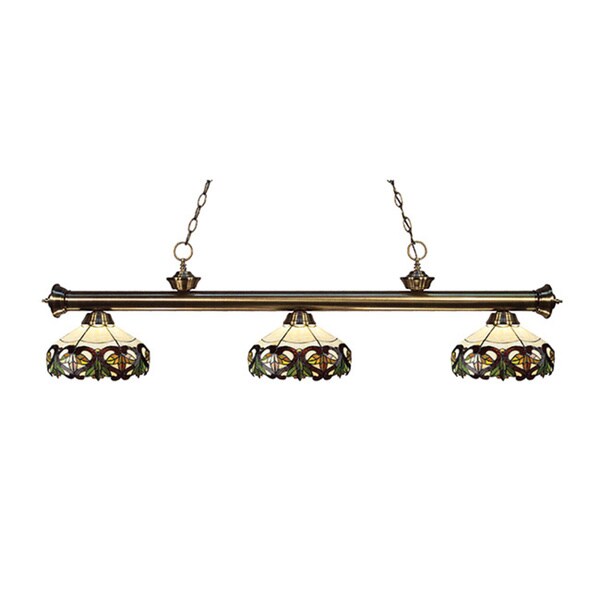 Z-lite 3-light Riviera Antique Brass Multi Colored Tiffany-style Billiard Fixture