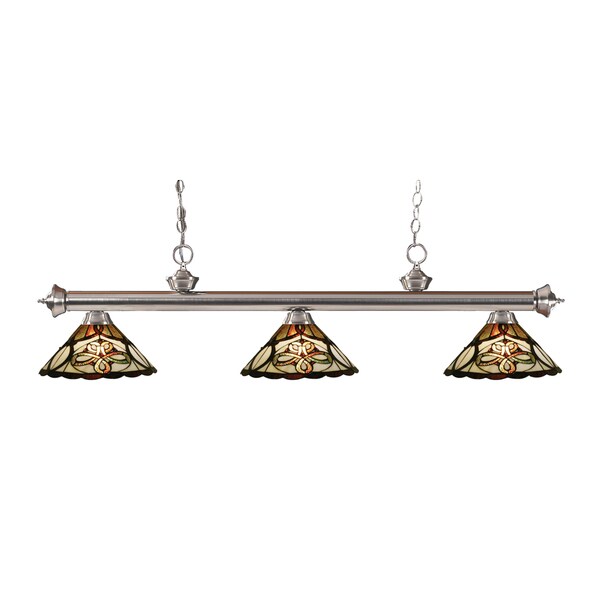 Z-lite 3-light Riviera Brushed Nickel Multi Colored Tiffany-style Billiard Fixture