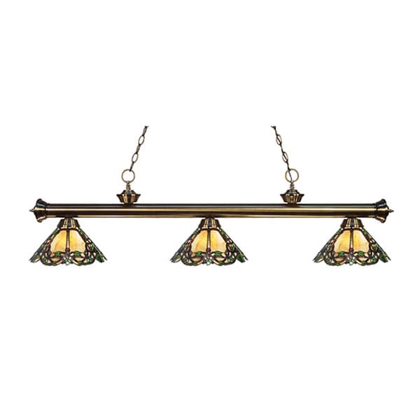 Z-lite 3-light Riviera Antique Brass Multi Colored Tiffany Billiard Fixture