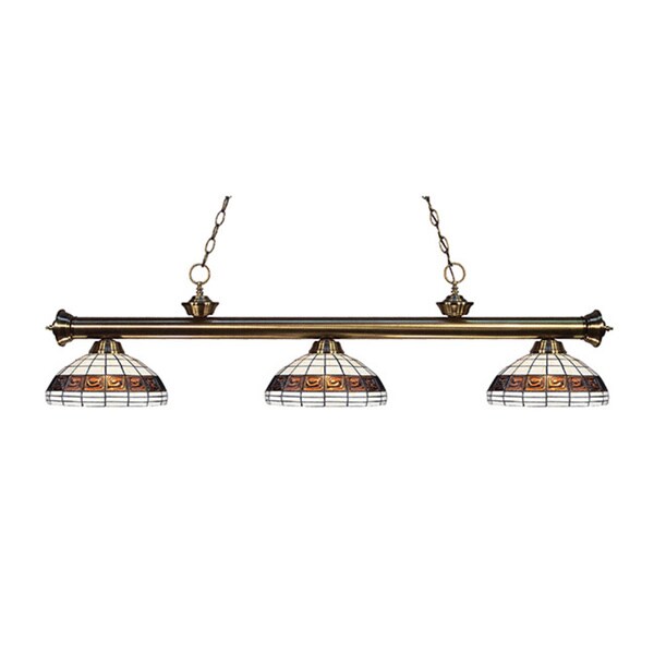 Z-lite 3-light Riviera Antique Brass Multi Colored Tiffany-style Billiard Fixture