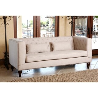 ABBYSON LIVING Mika Beige Linen Tufted Nailhead-trim Sofa