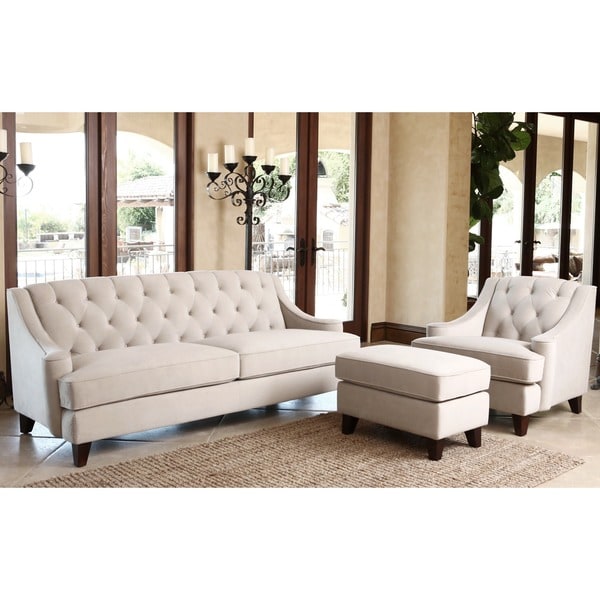 ABBYSON LIVING Claridge Velvet Fabric 3piece Taupe Sofa, Armchair and