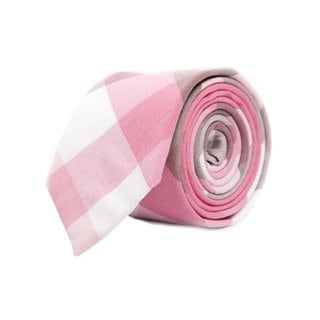 Handmade Men's Pink/ Grey Cotton Mosaic Tie-Image