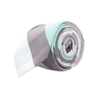 Mint Green and Grey Mosaic Plaid Cotton Tie-Image