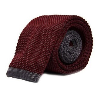 Men's Burgundy and Grey Linen Blend Tie-Image