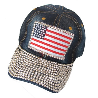 Dark Denim and Rhinestone USA Flag Baseball Cap-Image