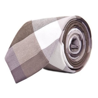 Men's Grey and Green Mosaic Plaid Cotton Tie-Image