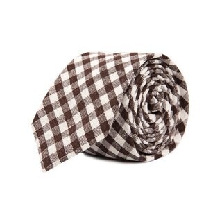 Men's Brown and White Gingham Plaid Tie-Image