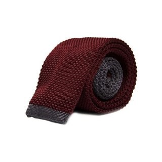 Men's Burgundy and Grey Linen Blend Woven Tie-Image