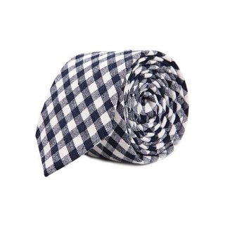 Men's Navy and White Gingham Plaid Cotton Tie-Image