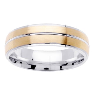 18k Two-tone Gold Brushed Comfort-fit Wedding Band Ring-Image