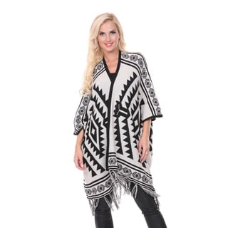 White Mark Women's Off-white Cherokee Patterned Poncho-Image