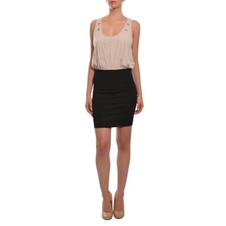 La Rok Women's Pale Pink and Black Jersey Fitted Party Dress-Image