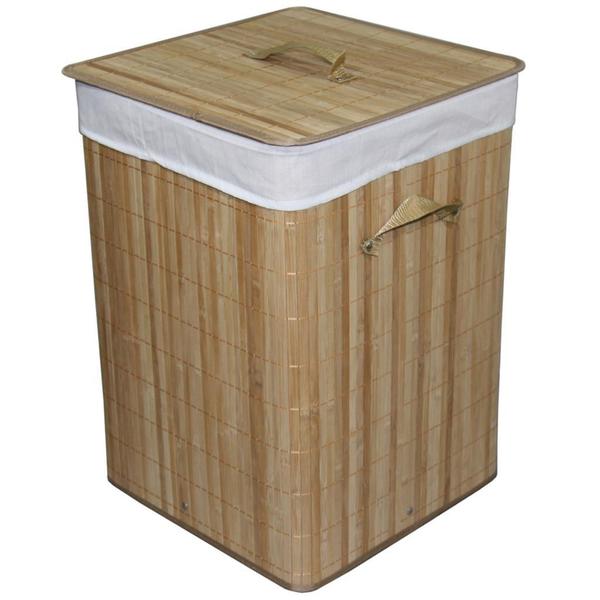 Square Folding Bamboo Laundry Basket with Handle