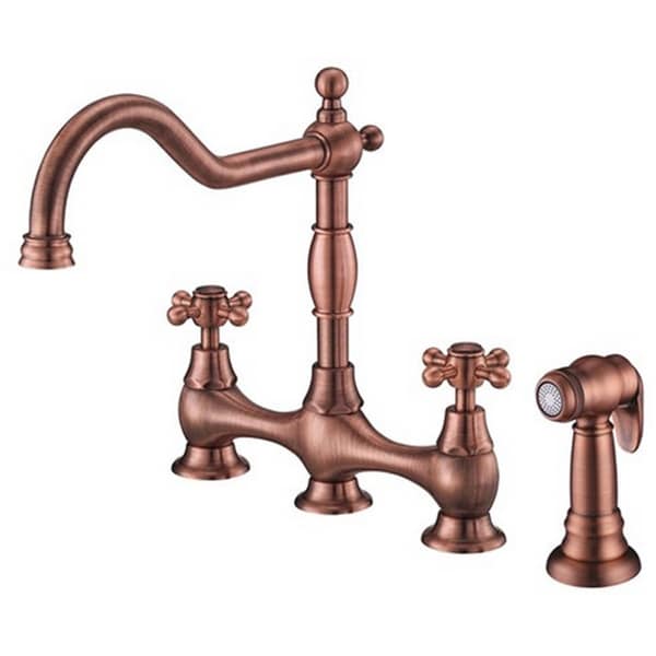 Danze 2-handle Bridge Kit Opulence Deck Mount Cross Handle with Spray Antique Copper Faucet