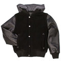 Boys Wool and Leather Sleeve Hooded Bomber Jacket