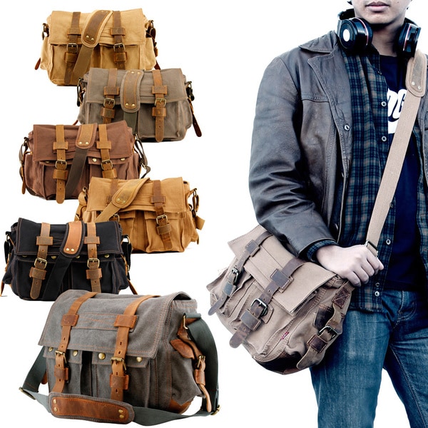 Gearonic Men's Canvas Leather Messenger Bag
