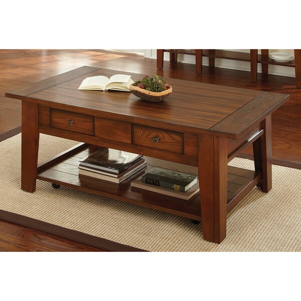 Dennison Red Oak Coffee Table with Casters Overstock Shopping Great