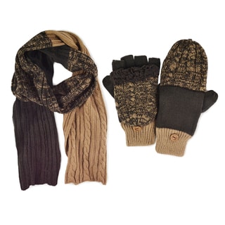 Men's Color Block Cable Scarf &amp; Flip Mittens Set-Image