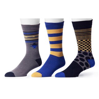 Muk Luks Men's Blue and Goldtone Patterned Socks (3 Pairs)-Image