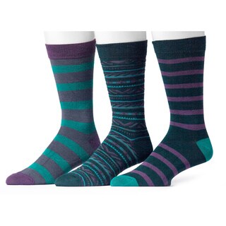 Muk Luks Men's Green and Purple Patterned Socks (3 Pairs)-Image