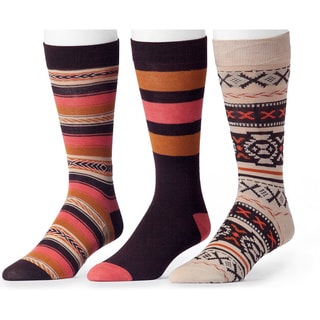 Muk Luks Men's Orange and Brown Patterned Socks (3 Pairs)-Image