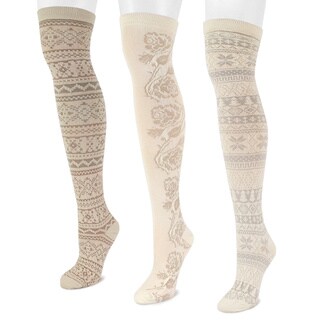 Muk Luks Women's Microfiber Ivory Over-the-Knee Socks (3 Pairs)-Image