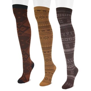 Muk Luks Women's Brown Microfiber Over-the-Knee Socks (3 Pairs)-Image