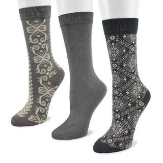 Muk Luks Women's Alpine Grey Crew Socks (3 Pairs)-Image