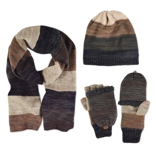 Muk Luks Men's Ombre Knit Scarf, Beanie, and Flip Mittens Set-Image