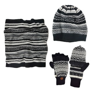 Muk Luks Men's Reverse Fairisle Textured Beanie, Funnel, &amp; Flip Mittens Set-Image