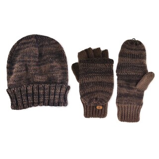 Men's Marl Cuff Cap &amp; Flip Mittens Set-Image