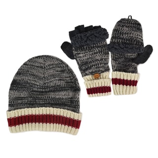 Muk Luks Men's Marl Sock Stripe Cuff Cap &amp; Flip Mittens Set-Image