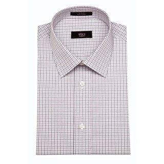 Men's Grey and Grape Tattersall Slim Fit Egyptian Cotton Shirt-Image