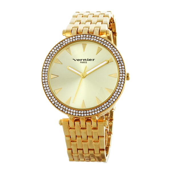 Vernier Paris Women's 7 Link Crystal Bezel Goldtone Bracelet Watch