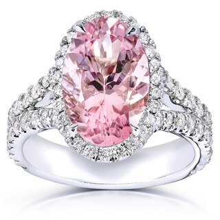 Annello 14k White Gold Oval Pink Morganite and 1ct TDW Diamond Ring (H-I, SI1-SI2)