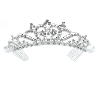 Kate Marie 'Dina' Classic Rhinestones Crown Tiara with Hair Combs in Silver-Image