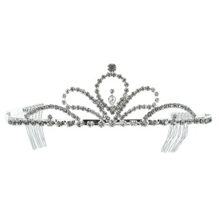 Kate Marie 'Luna' Classic Rhinestones Crown Tiara with Hair Combs in Silver-Image