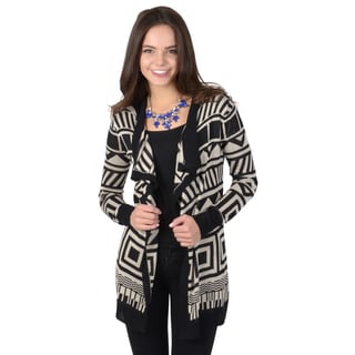 Hailey Jeans Co. Junior's Long Sleeve Tribal Print Fitted Knit Cardigan-Image