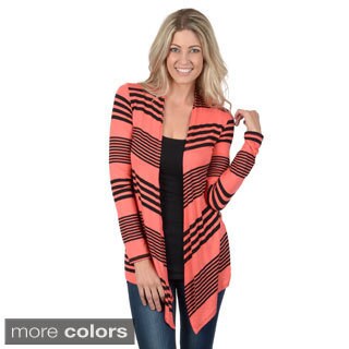 Hailey Jeans Co. Junior's Striped Open Front Fitted Long Sleeve Cardigan-Image