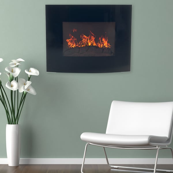 Northwest Black Curved Glass Panel Wall Mounted Electric Fireplace with Remote