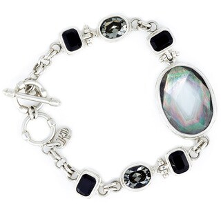 Jet Black and Black Crystal with Black Shell in Sterling Silver Bracelet-Image