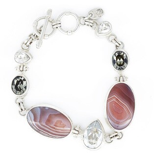 Crystal Black Crystal, Silver Shade and Botswana Agate Sterling Silver Bracelet-Image