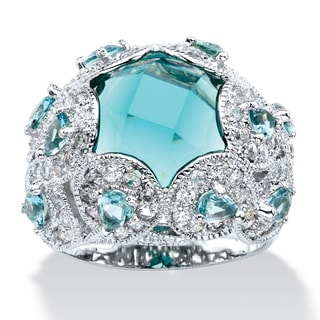 PalmBeach Simulated Aquamarine and CZ Ring Color Fun Color Fun