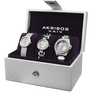 Akribos XXIV Women's Quartz Diamond Dial Strap/Bracelet Watch Set