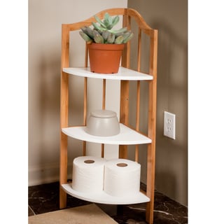 Bamboo Corner Utility Shelf Unit with White Accents