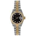 Pre-owned Rolex Women's Two-Tone Black Dial Diamond Accent Watch