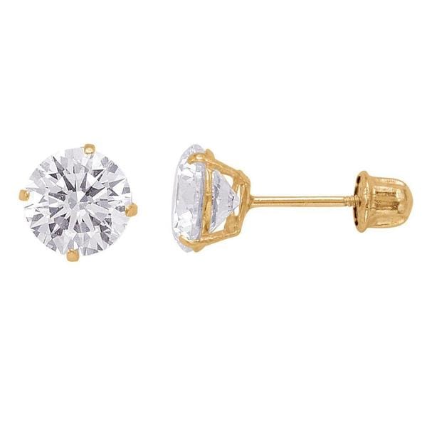 14k Gold Round Cubic Zirconia 6mm Screwback Stud Earrings 16800069